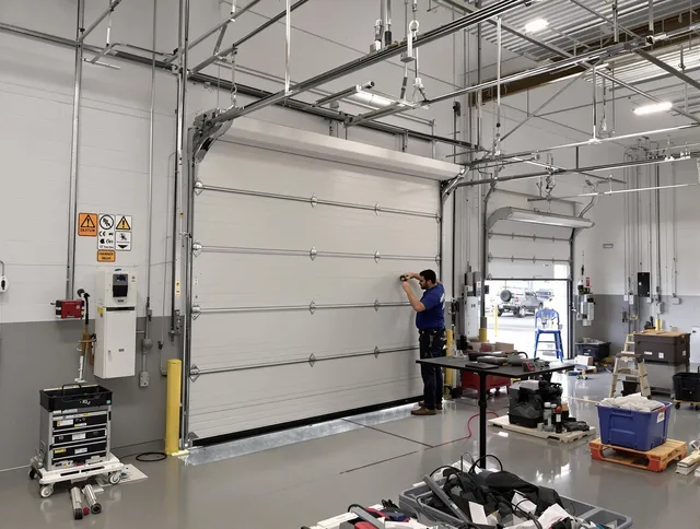 Commercial garage door repair being performed by Shaker Heights Garage Door Repair expert in Shaker Heights