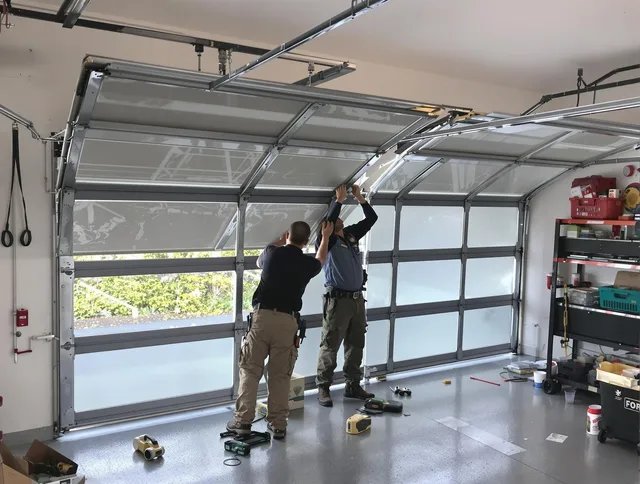 Shaker Heights Garage Door Repair expert performing precise panel replacement on Shaker Heights garage door